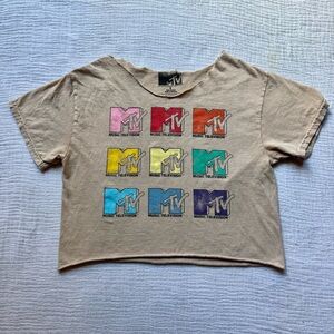 MTV Women's Crop Top - Tan with Multicolor Logo